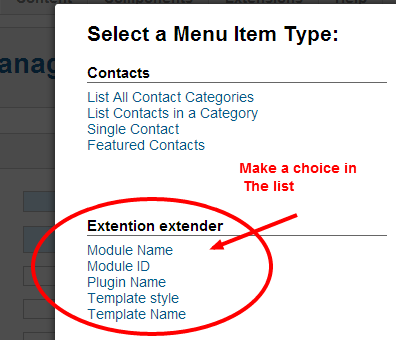 menu type list for extention extender