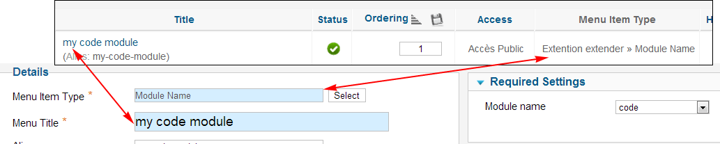menu item List result